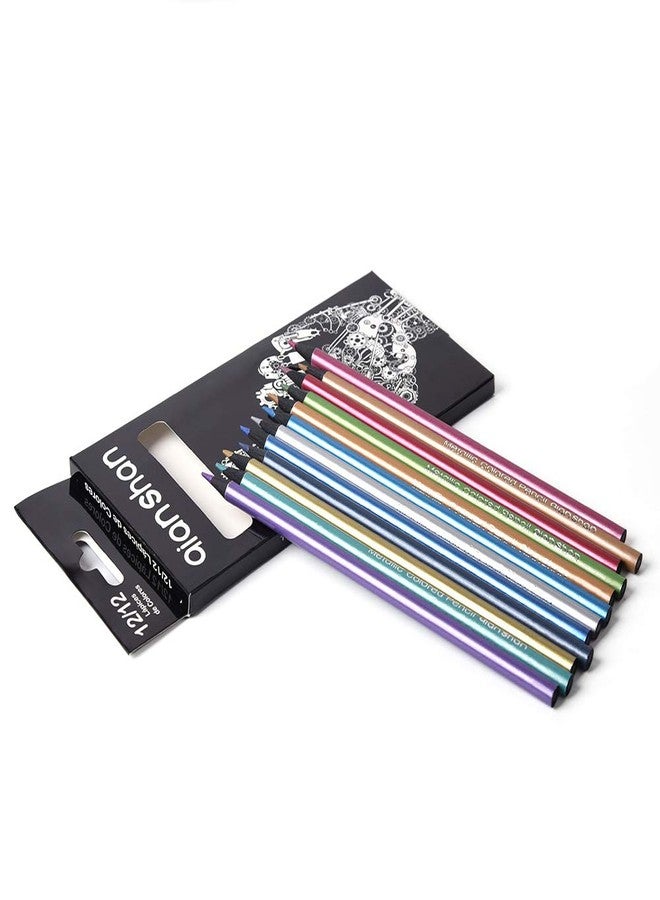 qianshan Metallic Colored Pencils 12 Colors - Non-toxic Black Wood Colored Pencils Pre-sharpened Wooden Sketching Pencils Set for Adults Coloring Book, Art Drawing, Black Paper, No Duplicates - Image 2