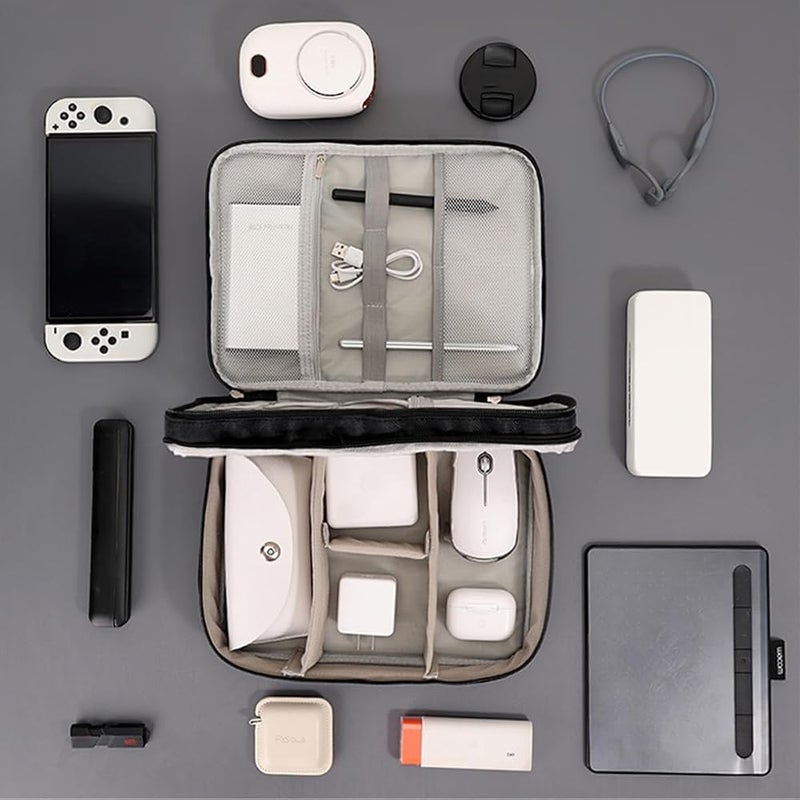 SYOSI Electronics Organizer Travel Case, 3-Layers Water Resistant Cable Organizer Bag for Travel Essentials, Gifts for Men, Storage Bag for Camera Accessories, Phone, Cord & Tablet (Black) - Image 2