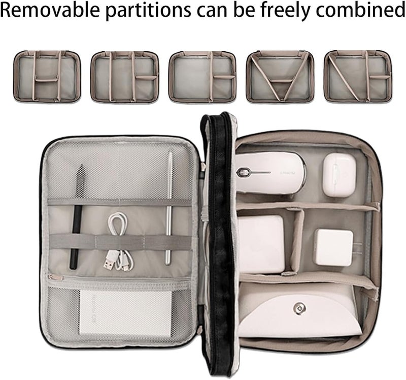 SYOSI Electronics Organizer Travel Case, 3-Layers Water Resistant Cable Organizer Bag for Travel Essentials, Gifts for Men, Storage Bag for Camera Accessories, Phone, Cord & Tablet (Black) - Image 4