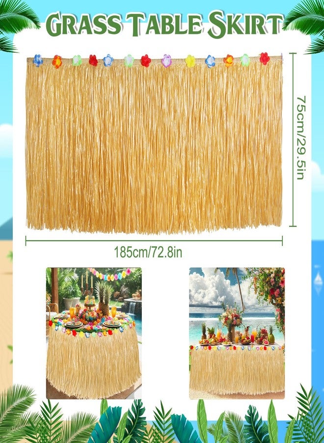 Pirekul Luau Party Decorations, 4PCS Grass Table Skirt for Tropical Hawaiian Party Decorations, Flower 53.2'' x 29.5'' Hawaiian Luau Party Favors & Aloha Summer Beach Themed Party Decorations Suppplies - Image 2