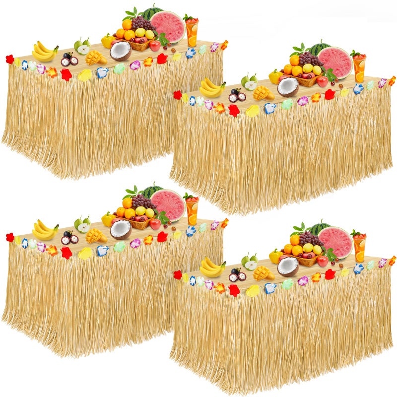 Pirekul Luau Party Decorations, 4PCS Grass Table Skirt for Tropical Hawaiian Party Decorations, Flower 53.2'' x 29.5'' Hawaiian Luau Party Favors & Aloha Summer Beach Themed Party Decorations Suppplies - Image 1