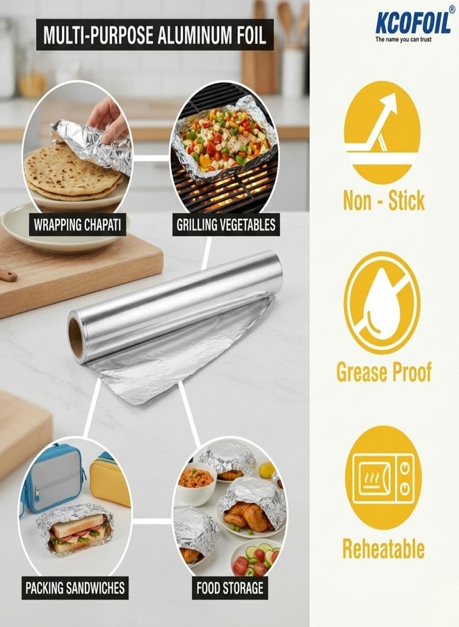 Kcofoil Aluminium Foil Paper Roll | Food Grade Deliwrap | Extra Thick | Ideal for Storing, Freezing & Grilling | 40G x 3 (120G Total) | Pack of 1 - Image 5