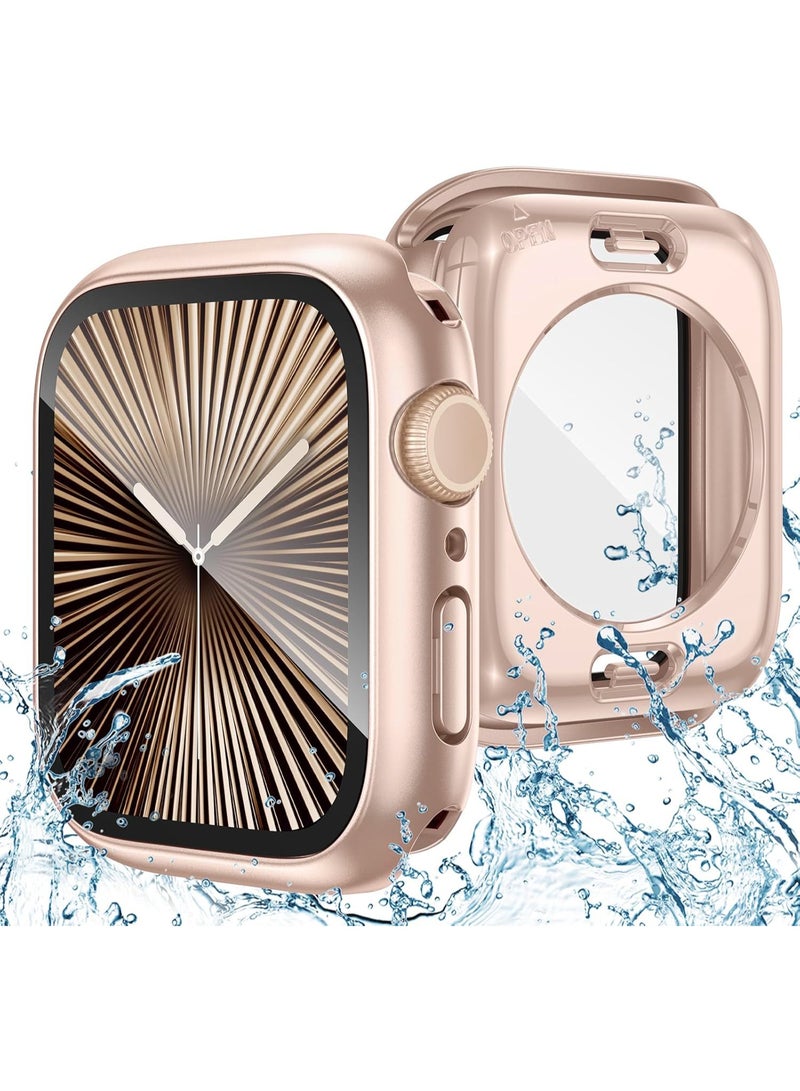OLYSON 2 in 1 Waterproof Case Compatible for Apple Watch Series 11/10 Screen Protector 42mm, 360 Protective Glass Face Cover Hard PC Bumper + Back Frame for iWatch Accessories 42 mm, Original Rose Gold  ﻿ - Image 1