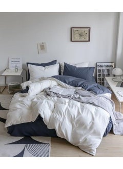 llwoo King Size Duvet Cover Set, Soft Cotton Fabric Bedding Set, Reversible White & Grey Bed Sheet Set Includes 1 Duvet Cover, 1 Fitted Sheet & 4 Pillowcases – Elegant Bedroom Look 
