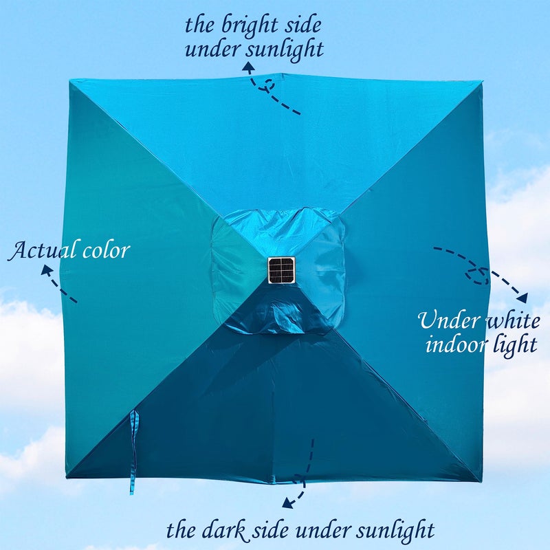 Blissun Square Patio Umbrella with 28 LED Lights, Solar Umbrella Table Market Umbrella with Tilt and Crank Outdoor Umbrella for Garden, Deck, Backyard, Pool and Beach, Cerulean - Image 2