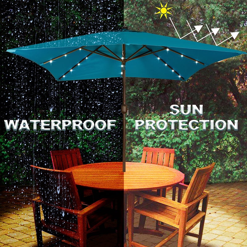 Blissun Square Patio Umbrella with 28 LED Lights, Solar Umbrella Table Market Umbrella with Tilt and Crank Outdoor Umbrella for Garden, Deck, Backyard, Pool and Beach, Cerulean - Image 5