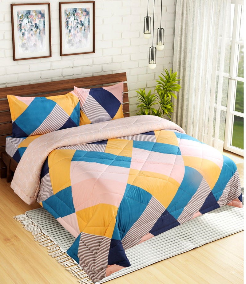 FLOATING DREAMS 220 TC Glace Cotton AC Comforter Set King Size Double Bed with 1 Flat bedsheet & Two King Pillow Covers, 4 Pieces Bedding Set - Image 2