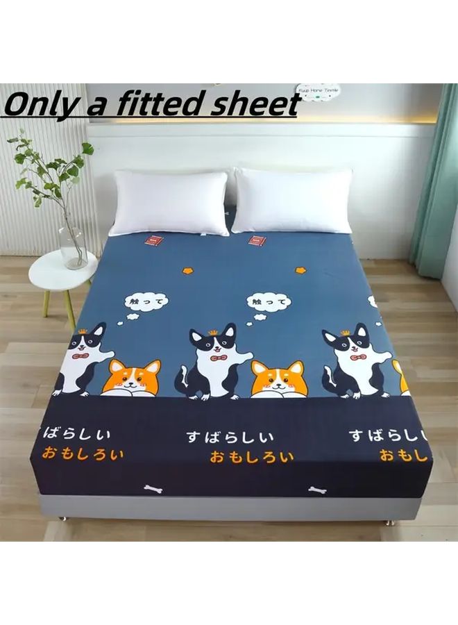 Blue Microfiber Fitted Sheet For Twin Cartoon Dog Print Deep Pocket - Image 1