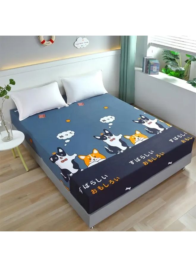 Blue Microfiber Fitted Sheet For Twin Cartoon Dog Print Deep Pocket - Image 2
