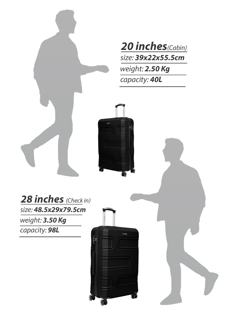 PARAJOHN Series Set of 2 Luggage | Lightweight Small 10KG & Large 30KG ABS Double Wheels Trolley Hardsided Travel Suitcase - Black