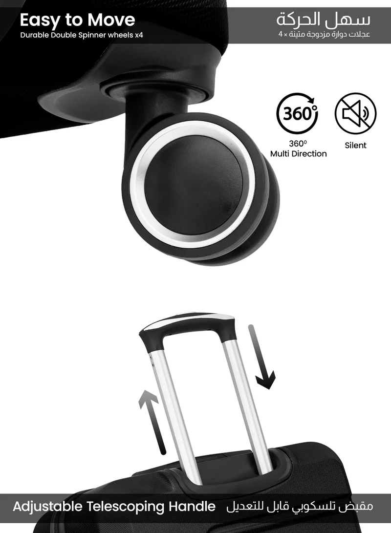 PARAJOHN Series Set of 2 Luggage | Lightweight Small 10KG & Large 30KG ABS Double Wheels Trolley Hardsided Travel Suitcase - Black