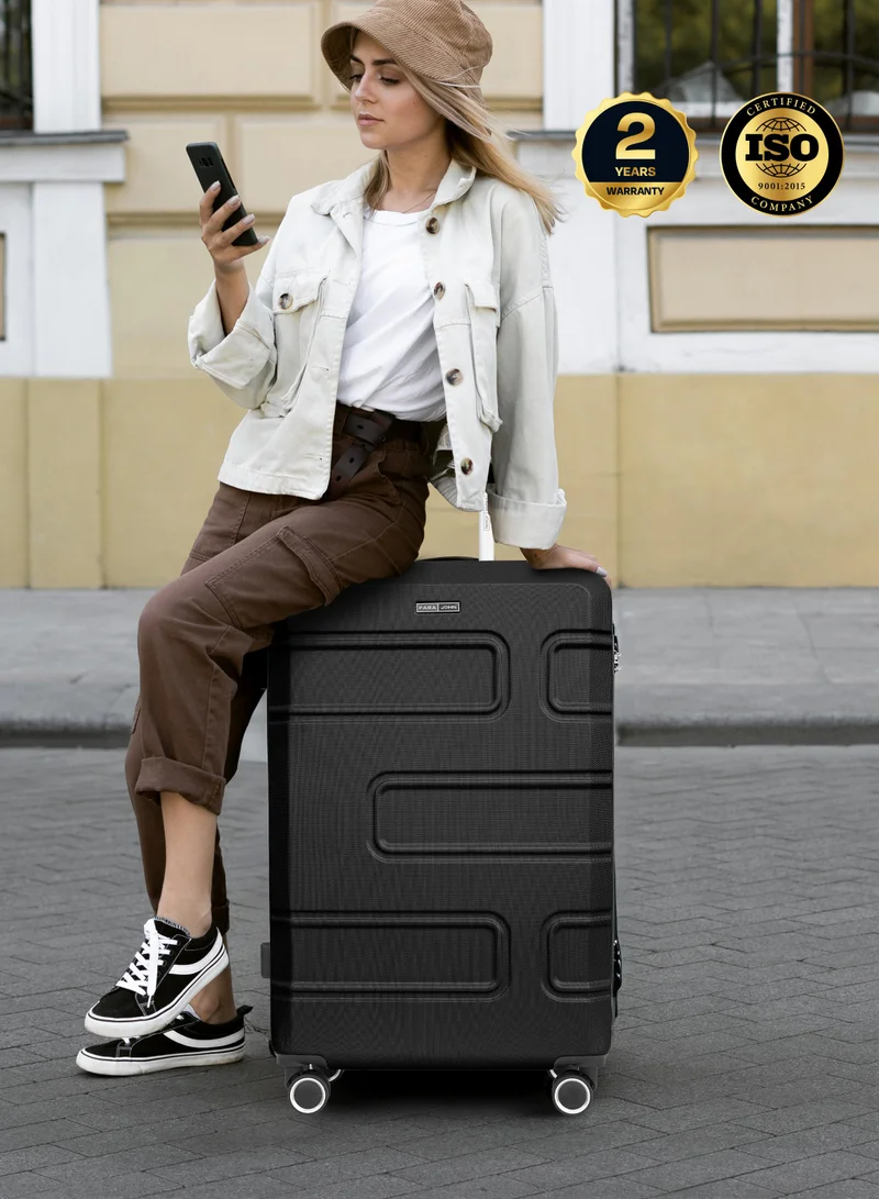 PARAJOHN Series Set of 2 Luggage | Lightweight Small 10KG & Large 30KG ABS Double Wheels Trolley Hardsided Travel Suitcase - Black