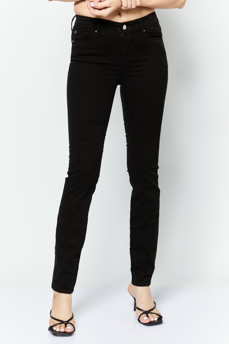 armani جينز نسائي ضيق بخصر متوسط وساق مستقيم مرن، أسود - Image 1