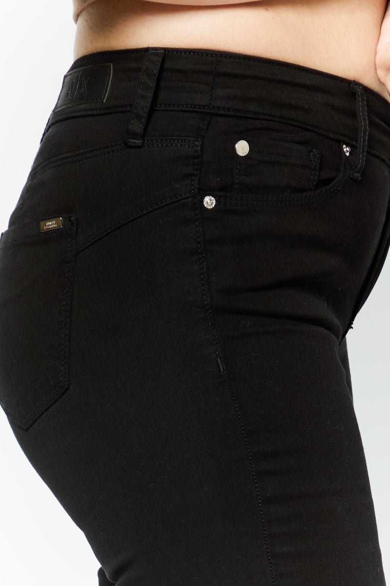 armani جينز نسائي ضيق بخصر متوسط وساق مستقيم مرن، أسود - Image 3