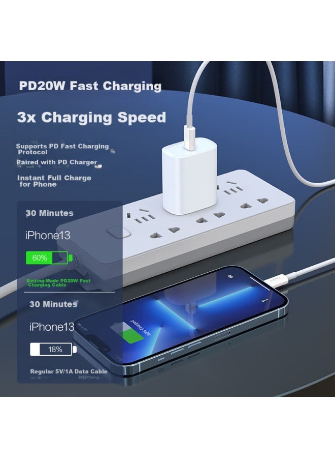 JD.com كابل بيانات شحن سريع Jd Jingzao Apple Pd20w، عبوة من اثنين، كابل شحن متوافق مع Iphone 14/13/12/11 Pro Max/ipad Pro/air Tablet، هاتف محمول، شاحن سيارة، أبيض - Image 3