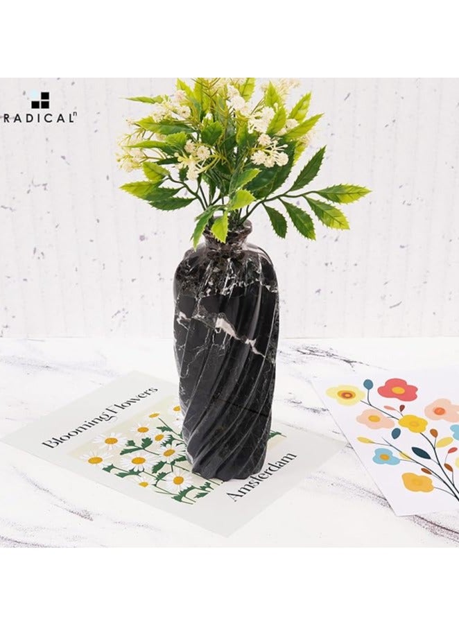 راديكالن مزهرية زهور من الرخام الأسود | وعاء أنيق مصنوع يدويًا، مقاس ١٠ بوصات، للزهور الطبيعية والاصطناعية. - Image 5