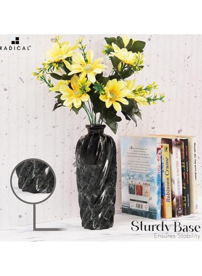 راديكالن مزهرية زهور من الرخام الأسود | وعاء أنيق مصنوع يدويًا، مقاس ١٠ بوصات، للزهور الطبيعية والاصطناعية. - Image 4