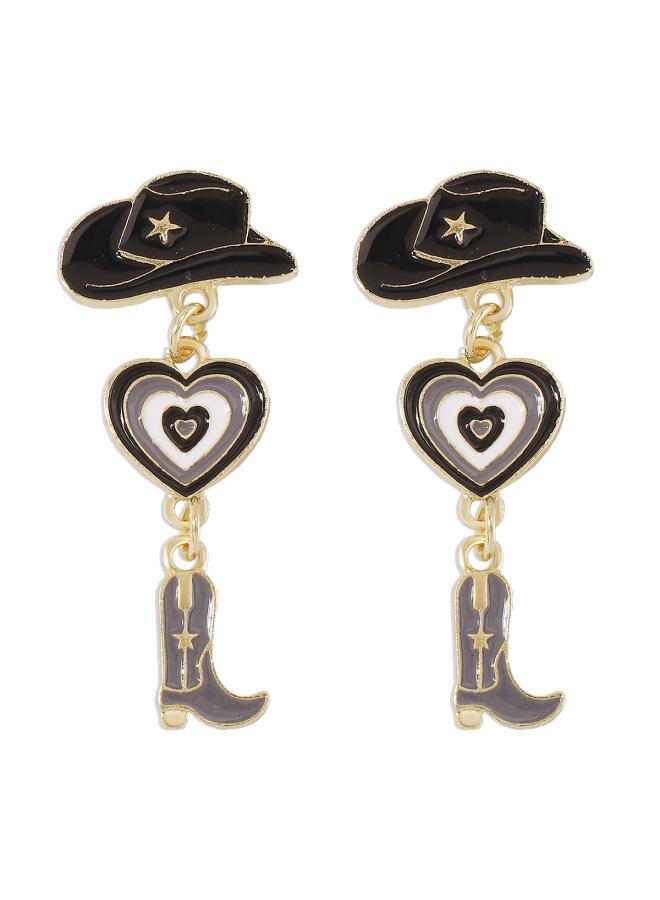 E 0365 Fashion Jewelry Modern Fashionable Girl Earrings Hat Love Cowboy Boots Oil Dropping Multi-layer Earrings