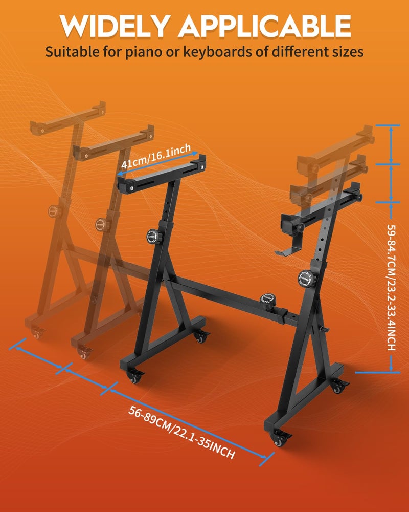 STRICH Piano Keyboard Stand Heavy Duty With Wheels and Stand Pads - Adjustable Portable Music Stand, Fits 54, 61, 88 Key Electric Pianos, Sturdy Musical Keyboard Stand, SKT-02S (Z-Style) - Image 2