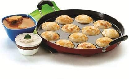 Kd Zone Appam Pan Non-Stick appe Paniyarakkal Maker with Steel Lid, Cast Aluminium, Red - Image 3