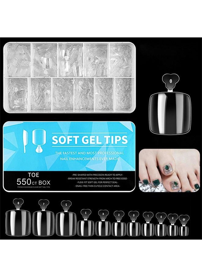 Generic - False Toenails Tip with Box 550 Pieces Acrylic Artificial Toenails French Full Cover Toe Art Nails Fake Tips for Women 10 Sizes for Nail Salon and DIY Foot Decoration Clear - Image 1
