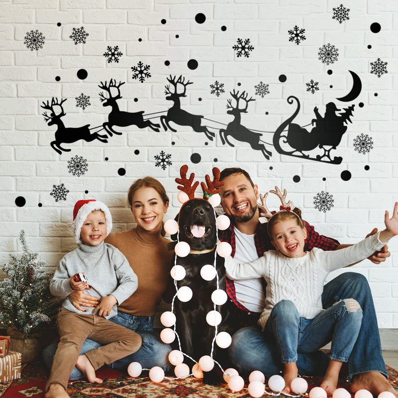 Chinco 4 Sheets Christmas Wall Decal Decor Santa Reindeer Snowflake Window Clings Vinyl Wall Art Decal Removable for Christmas Party Supplies Home Window Decor - Image 3