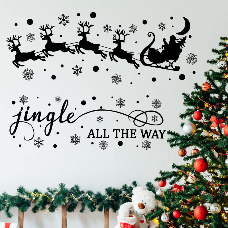 Chinco 4 Sheets Christmas Wall Decal Decor Santa Reindeer Snowflake Window Clings Vinyl Wall Art Decal Removable for Christmas Party Supplies Home Window Decor - Image 1