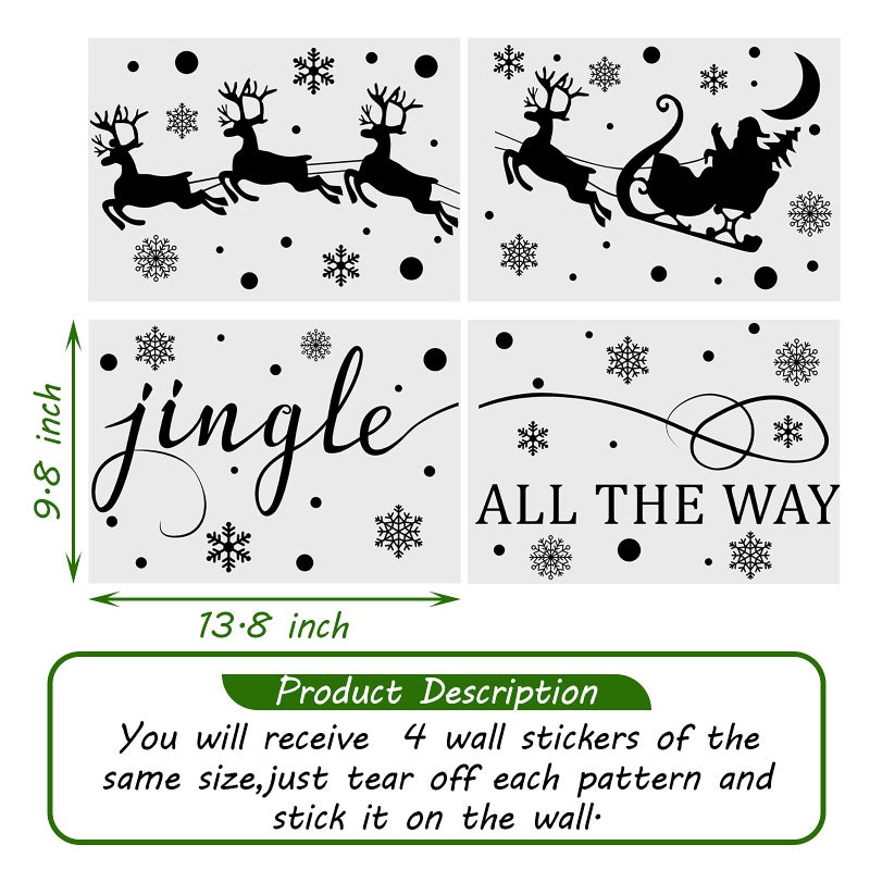 Chinco 4 Sheets Christmas Wall Decal Decor Santa Reindeer Snowflake Window Clings Vinyl Wall Art Decal Removable for Christmas Party Supplies Home Window Decor - Image 2