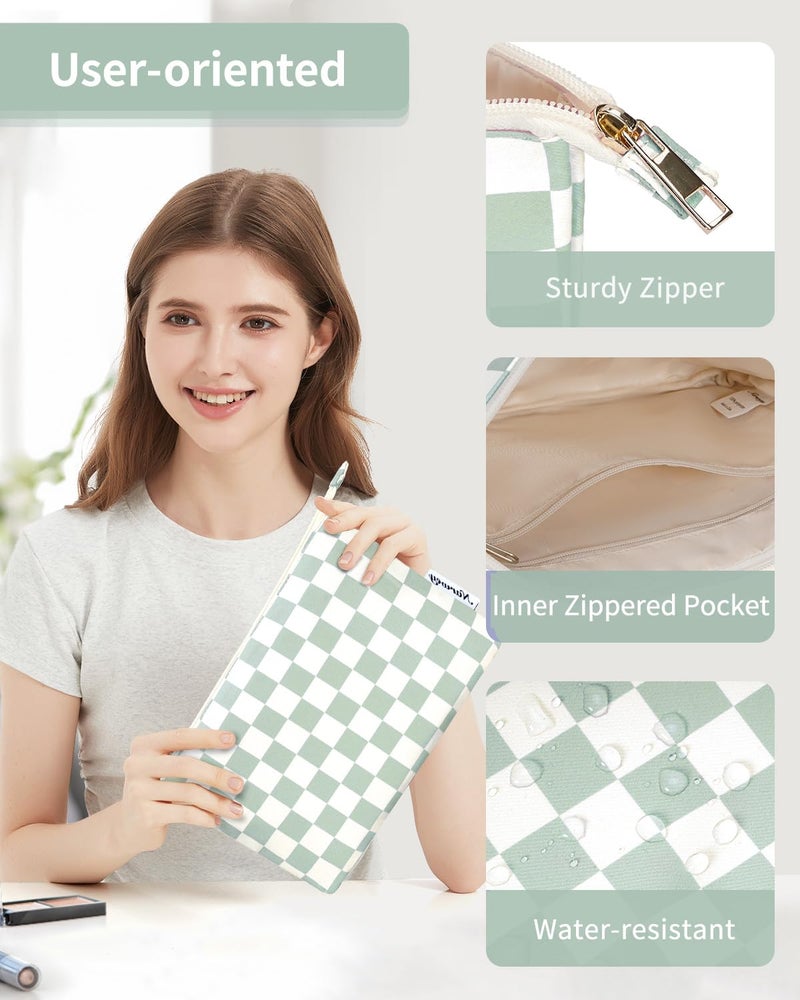Narwey Small Makeup bag for Purse, Small Makeup Pouch for Purse Cosmetic Bag with Zipper, Cute Make up Pouch for Women Girls (Mint Green Checkerboard) - Image 3