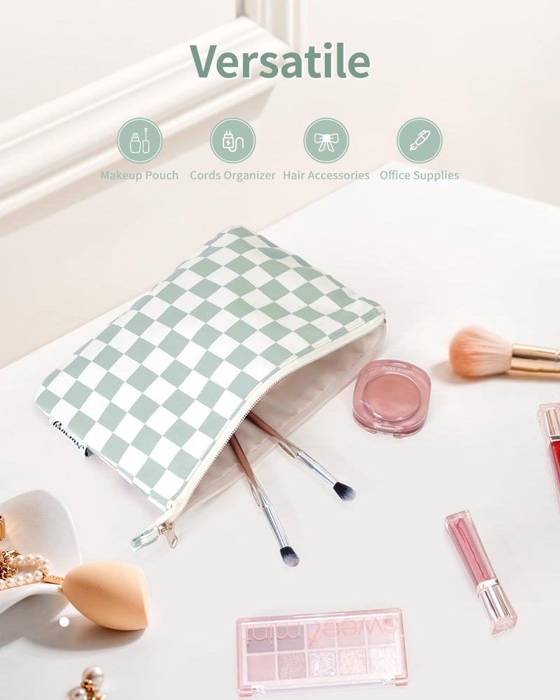 Narwey Small Makeup bag for Purse, Small Makeup Pouch for Purse Cosmetic Bag with Zipper, Cute Make up Pouch for Women Girls (Mint Green Checkerboard) - Image 5