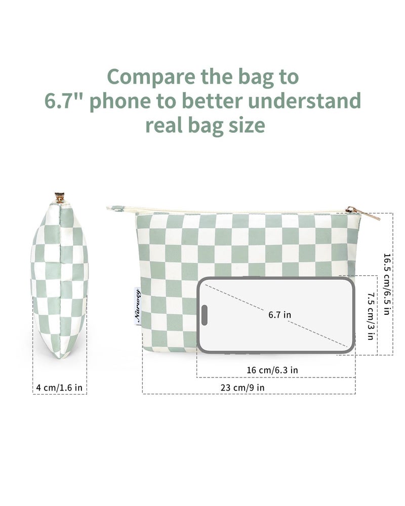 Narwey Small Makeup bag for Purse, Small Makeup Pouch for Purse Cosmetic Bag with Zipper, Cute Make up Pouch for Women Girls (Mint Green Checkerboard) - Image 4