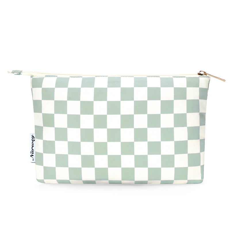 Narwey Small Makeup bag for Purse, Small Makeup Pouch for Purse Cosmetic Bag with Zipper, Cute Make up Pouch for Women Girls (Mint Green Checkerboard) - Image 1