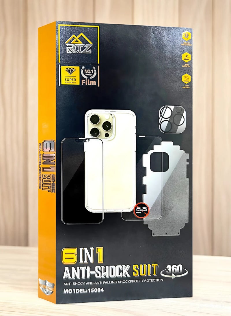 RTZ Full protection package from RTZ for iPhone 15 Pro Max, The package comes with a back cover, screen protection for privacy, transparent screen protection,a thermal sticker to protect the phone’s 6in1 - Image 1