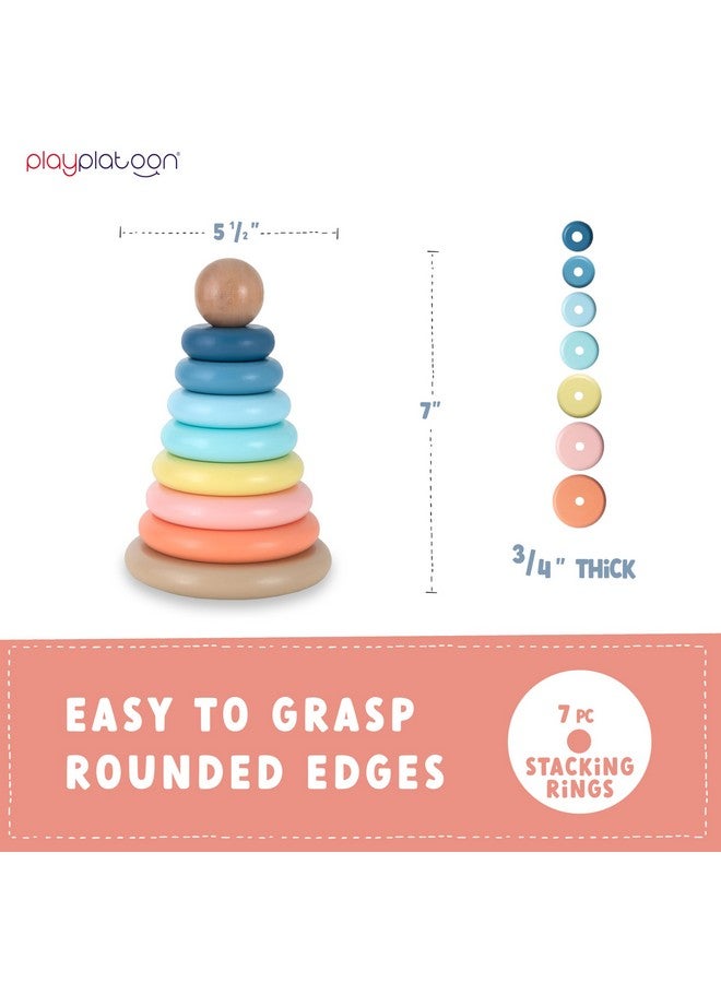 Play Platoon Wooden Rainbow Stacking Toy Ring Stacker, Educational Interactive Learning Toys, Create Stacks of Circles for Kids, Babies, Toddlers and Children - Image 2