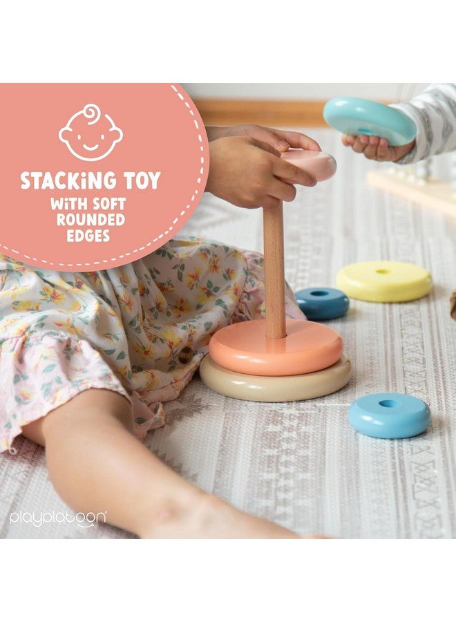 Play Platoon Wooden Rainbow Stacking Toy Ring Stacker, Educational Interactive Learning Toys, Create Stacks of Circles for Kids, Babies, Toddlers and Children - Image 3