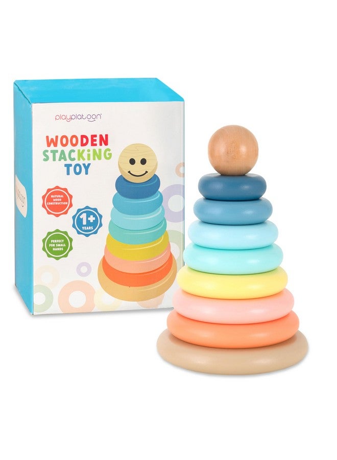 Play Platoon Wooden Rainbow Stacking Toy Ring Stacker, Educational Interactive Learning Toys, Create Stacks of Circles for Kids, Babies, Toddlers and Children - Image 1
