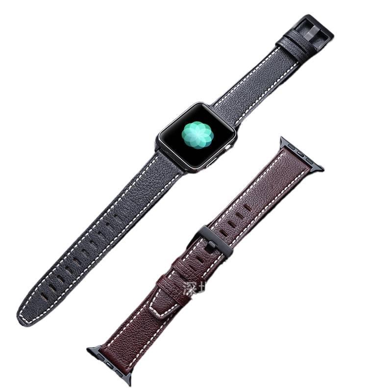 سوار ساعة ذكية سوار جلدي كلاسيكي متوافق باللون بني قابل للتعديل مع Apple Watch 38/40/41/42/44/45/49mm بملاءمة قابلة للتعديل وحزام بديل - Image 1