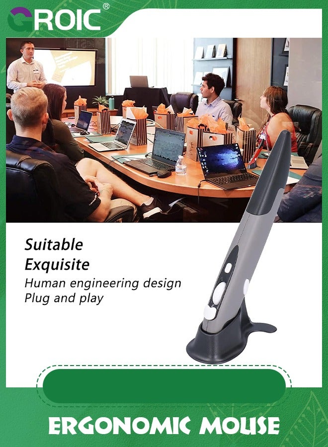 GROIC Grey Rechargeable Pocket Pen Mouse, Left/Right-Handed Wireless Optical Ergonomic Mouse with Stylus Function RGB Backlit Type-C  Micro USB Adapter for PC Laptop Notebook Mac - Image 4