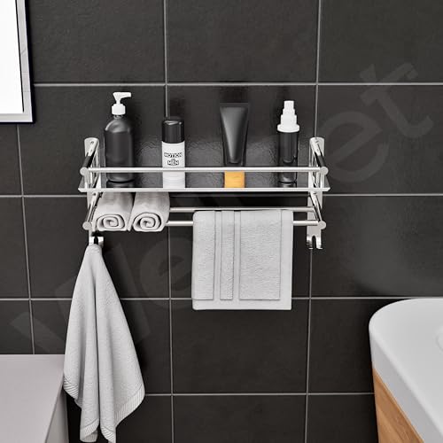 Well Set Stainless Steel Bathroom Shelf Single Layer | Wall Mount Shampoo & Bottle Holder | Multipurpose Storage Rack | Step Design | Medium Size | 40D x 40W x 5H cm - Image 2