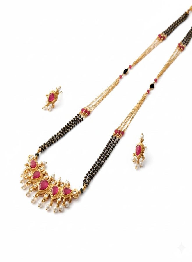 AAIKU Traditional Patti 36 Inch Gold Plated Mangalsutra for Women | Maharashtrian Long Black Beads Mangal Sutra | Micropolish Stylish Jwellery - Image 1
