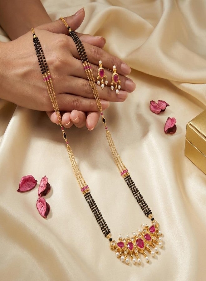 AAIKU Traditional Patti 36 Inch Gold Plated Mangalsutra for Women | Maharashtrian Long Black Beads Mangal Sutra | Micropolish Stylish Jwellery - Image 5