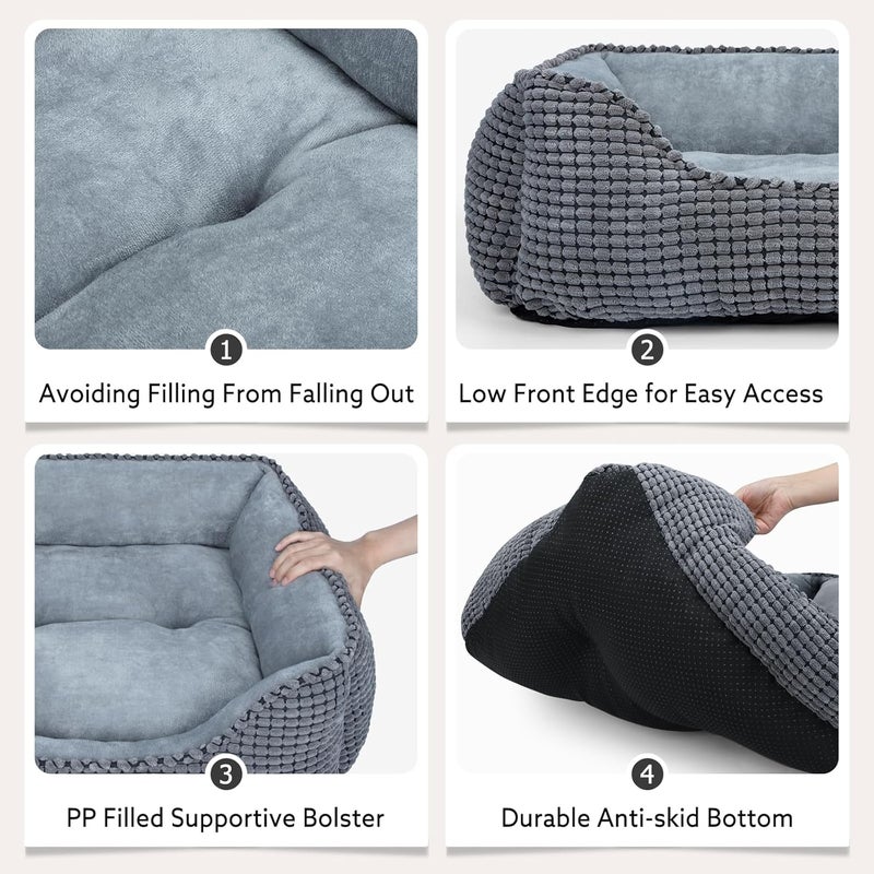MIXJOY Dog Bed for Large Medium Small Dogs, Rectangle Washable Sleeping Puppy Bed, Orthopedic Pet Sofa Soft Calming Cat Beds Indoor Cats, Anti-Slip Bottom with Multiple Size (25'', Grey) - Image 5