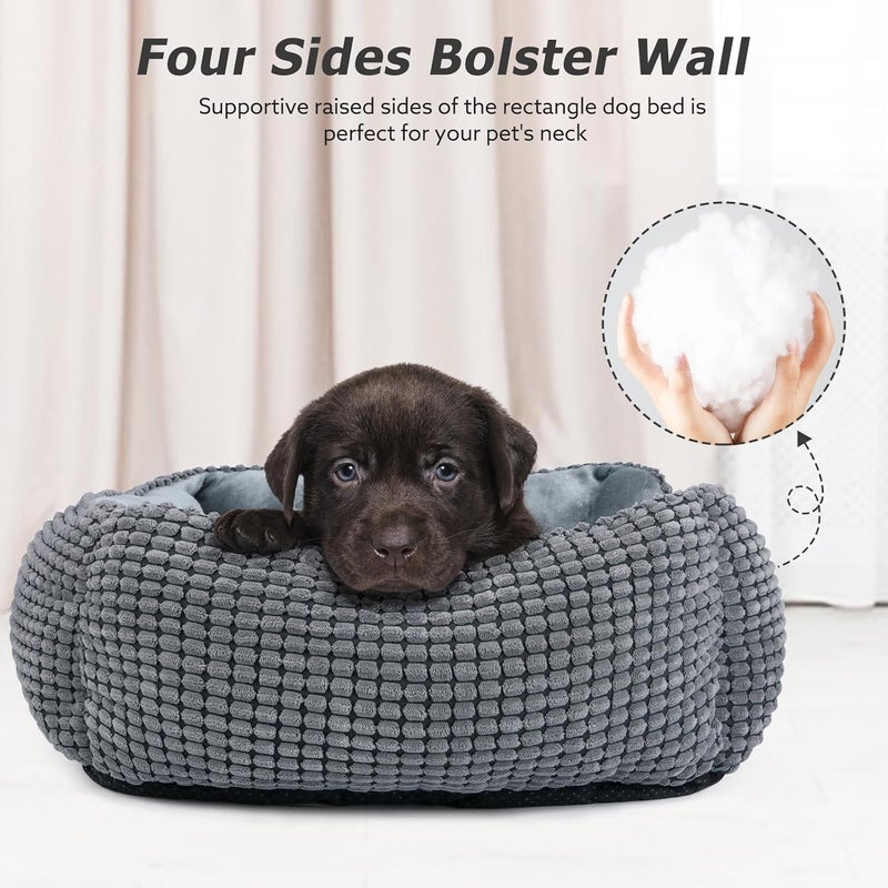 MIXJOY Dog Bed for Large Medium Small Dogs, Rectangle Washable Sleeping Puppy Bed, Orthopedic Pet Sofa Soft Calming Cat Beds Indoor Cats, Anti-Slip Bottom with Multiple Size (25'', Grey) - Image 3