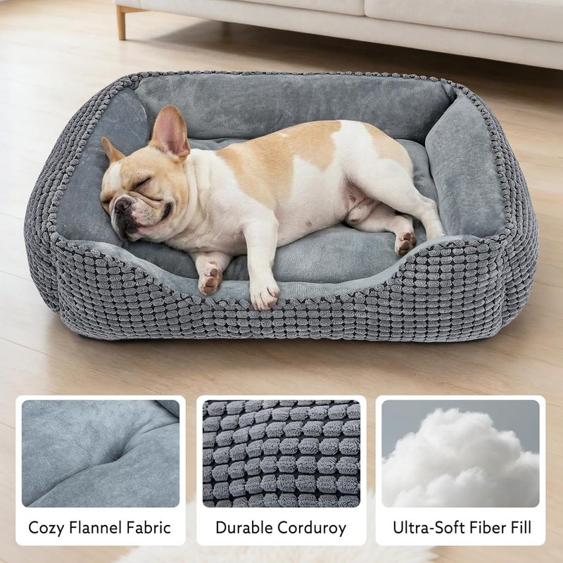 MIXJOY Dog Bed for Large Medium Small Dogs, Rectangle Washable Sleeping Puppy Bed, Orthopedic Pet Sofa Soft Calming Cat Beds Indoor Cats, Anti-Slip Bottom with Multiple Size (25'', Grey) - Image 2
