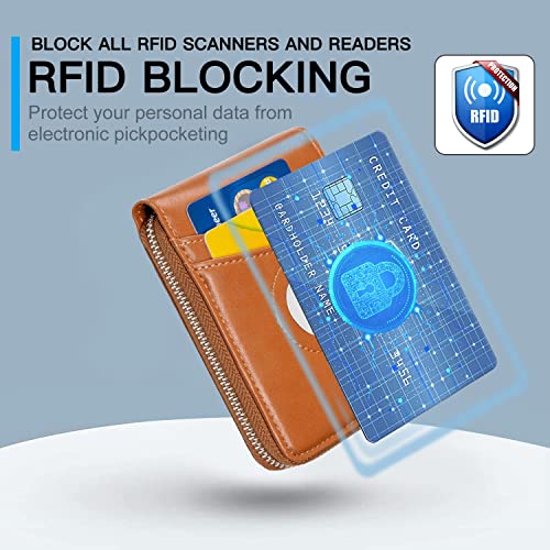 Huztencor AirTag Wallet, Mens Wallet Zipper RFID Slim Leather RFID Credit Card Wallet with Built-in Case Holder for Apple AirTag Oil Brown - Image 5