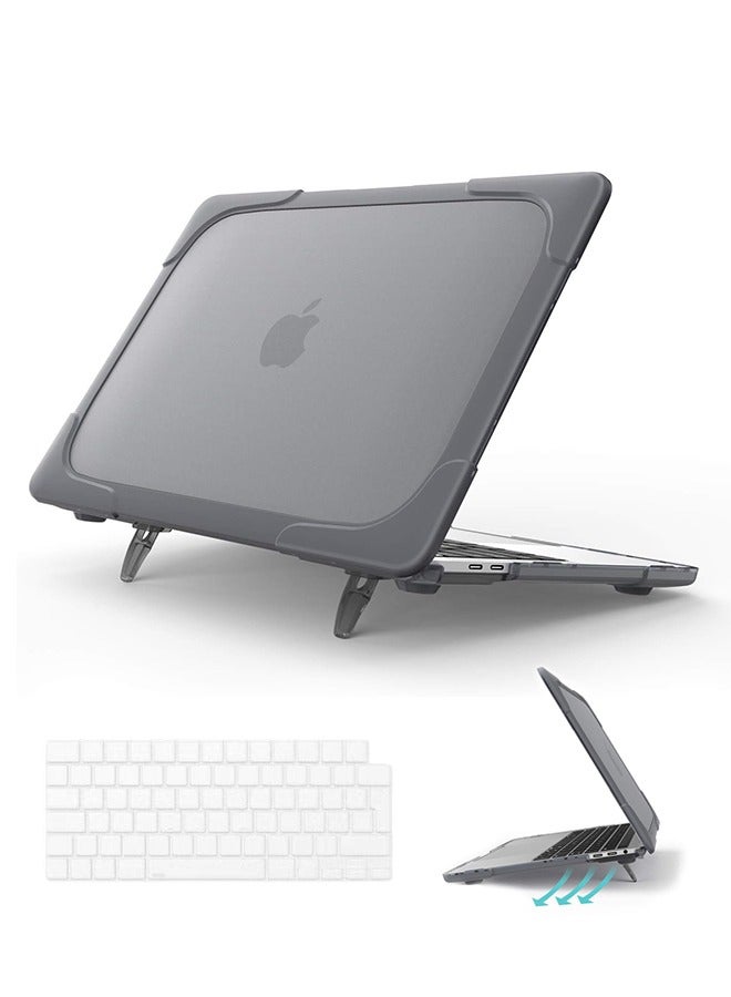 for MacBook Air 13 inch Case 2022 2023 2024 M3 A3113 M2 A2681 with Touch ID, Heavy Duty Plastic Hard Shell with TPU Bumper Fold Kickstand u0026 Keyboard Cover for MacBook Air 13, Gray - Image 1