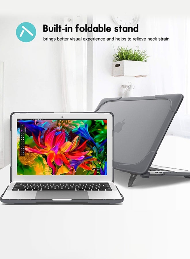 for MacBook Air 13 inch Case 2022 2023 2024 M3 A3113 M2 A2681 with Touch ID, Heavy Duty Plastic Hard Shell with TPU Bumper Fold Kickstand u0026 Keyboard Cover for MacBook Air 13, Gray - Image 3