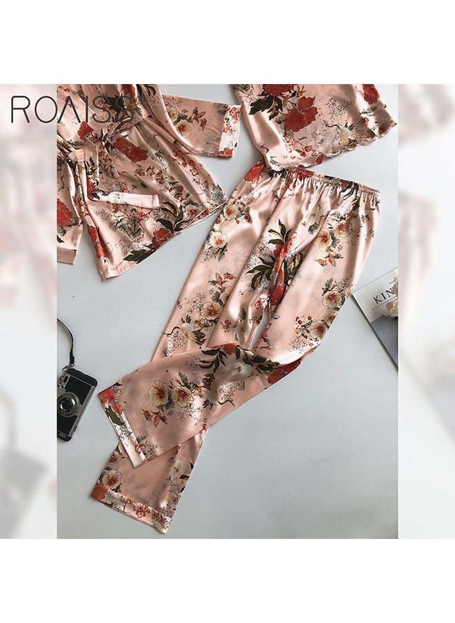 3-Piece Women'S Satin Pajamas Fashion Print Set Round Neck Suspender Top With Elastic Waistband Pants And Waist Tie Up Cardigan - pzsku/Z47C094CD1117E7B9A30AZ/45/_/1714356253/7520372b-f5ca-4c6f-a6c4-6dcaf312a1ed