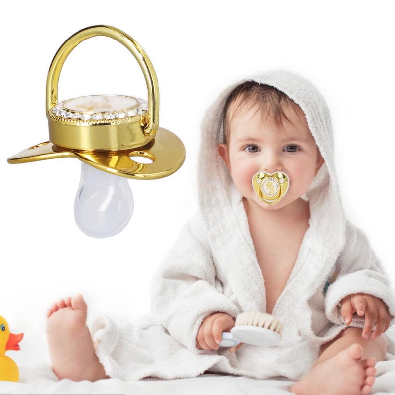 جلوجلو Golden Letter Baby Pacifier, Personalized Bling Pacifier with Pacifier Clips and Anti-Dust Cover for Baby Shower Newborn Birthday Photography(Letter B) - Image 4