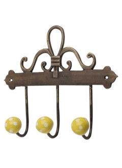 Indian-Shelf IndianShelf Handmade Dot Hooks Hangers Wall Holders Hanging Coat Key Clothes Mount Hat Mug Kitchen Utensils Bathroom Ceramic_Yellow_7 Inches1 Piece  - Image 1